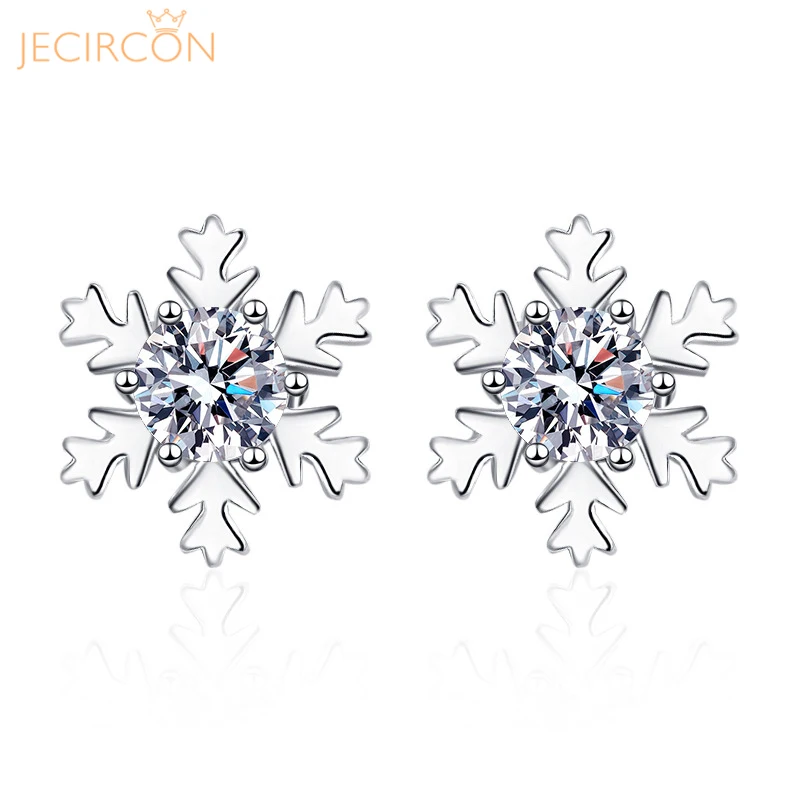 

JECIRCON 0.5 Carat Moissanite Earrings for Women Shiny Snowflake Ear Studs Trendy All-match 925 Sterling Silver PT950 Jewelry