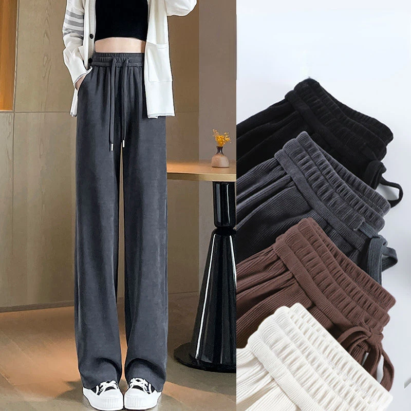 

Брюки женские вельветовые с завышенной талией, винтажные повседневные Широкие штаны в Корейском стиле, элегантная хлопковая уличная одежда свободного покроя с поясом, S23, весна-осень