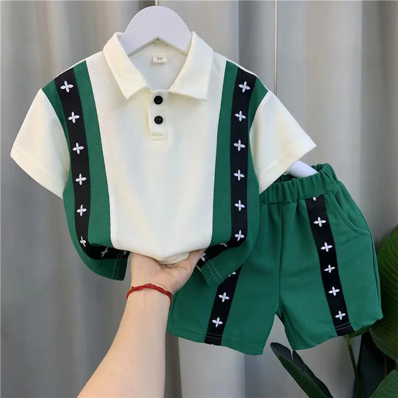 

Korean Baby Boys Clothes Summer 2PCS Wedding Outfits Cotton Kids Turn-down Top +Shorts Toddler Short Sleeve Golf Sports Clothing