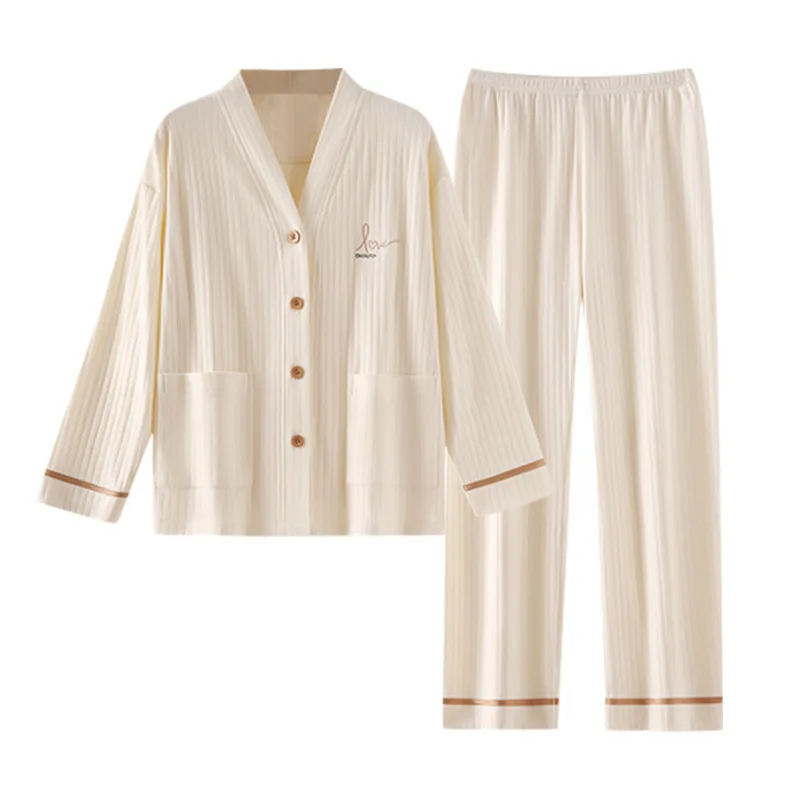 Spring and Autumn Pajama Set for Women's, Cotton Long-sleeved Cardigan, Sweet and Lovely Sleepwear,Homewear Can Be Worn Outside
