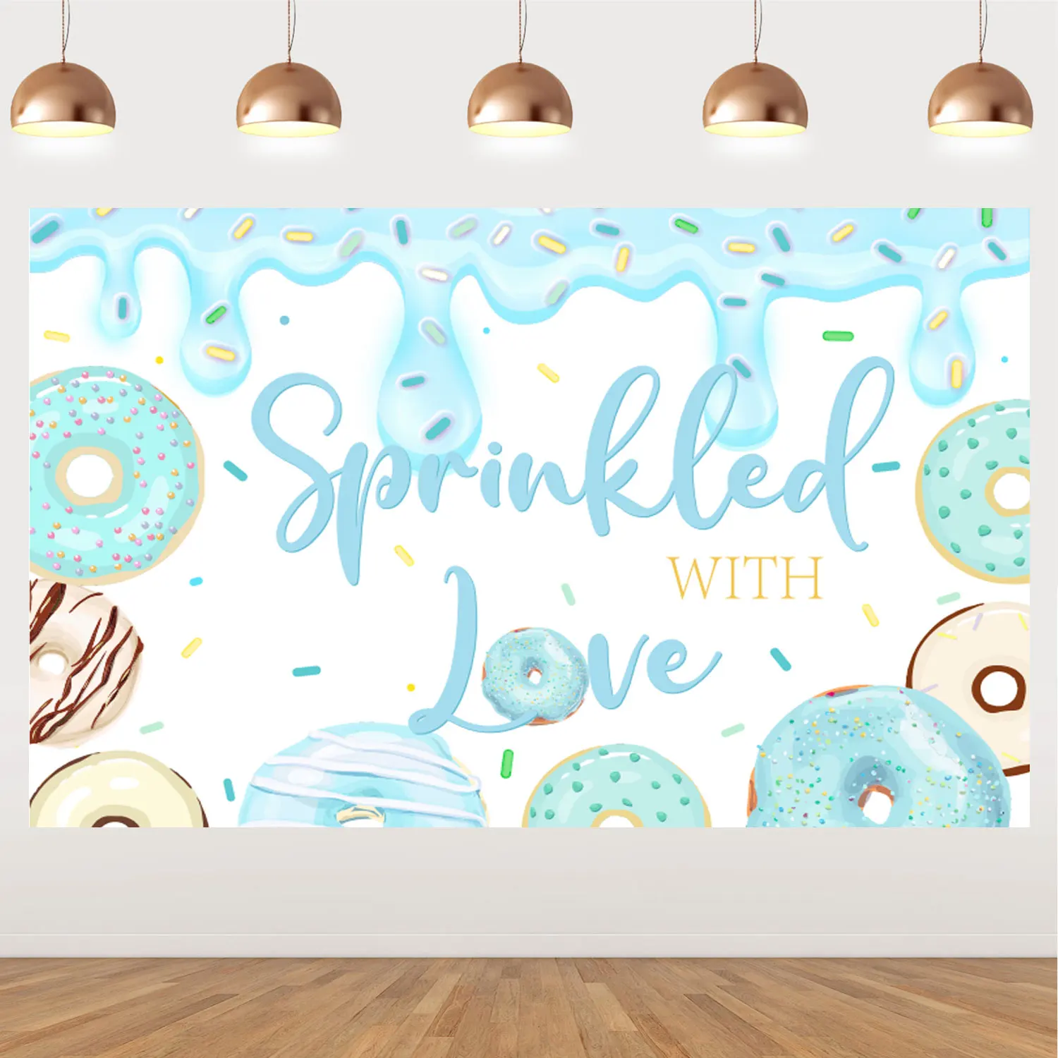 

Donut Theme Party Decoration Blue Sprinkled with Love Donut Backdrop Banner for Boy Girl Birthday Baby Shower Photo Booth Props