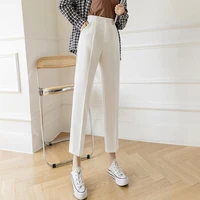 2022 elegant korean womens pants spring summer loose elastic high waist harem trousers female new white black brown suit pants