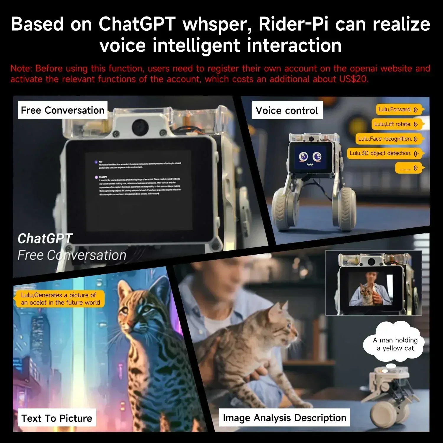 Фото Умный механический визуальный робот Dog Rider-Pi AI, двухколесный ногой с Raspberry Pi CM4, поддержка Python ChatGPT, голосовое взаимодействие №3