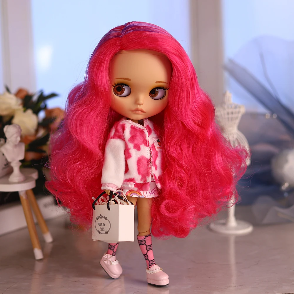 Фото ICY DBS Blyth кукла масштаб 1/6 30 см коричневая кожа матовое лицо розовые волосы кукла для девочек BJD игрушка в подарок №3