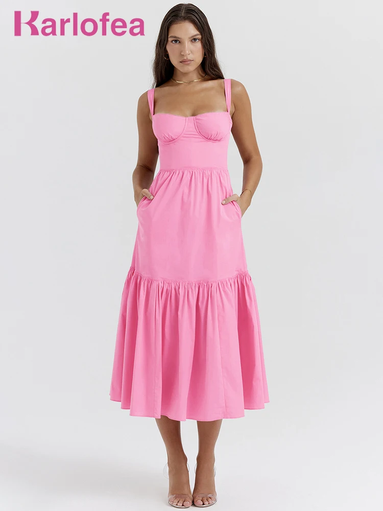 

Платье Karlofea А-силуэта средней длины, милая модная одежда для отпуска в саду, шикарные летние наряды для женщин, розовый сарафан 2023