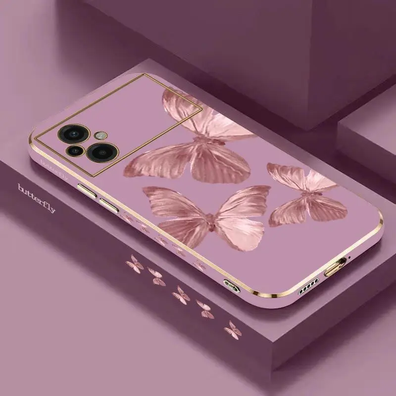 Pink Butterfly Luxury Plating Phone Case For Xiaomi Poco M5 F4 F4 GT X4 X4 GT M4 Pro F3 X3 M3 X3 NFC X2 X3 Pro C40 Cover