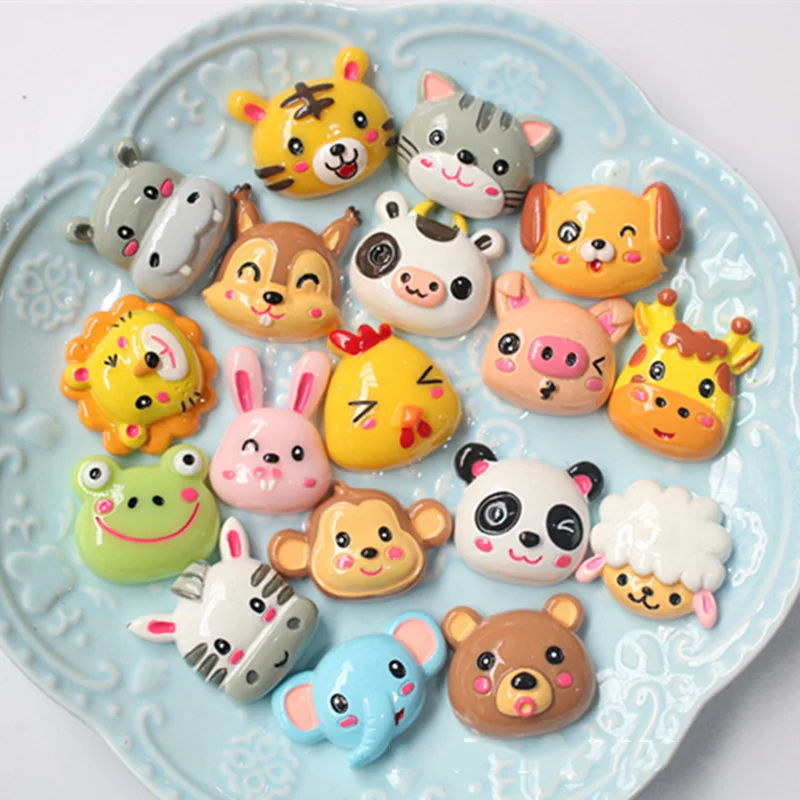 

10Pcs/lot Cartoon Animals Head Flatback Resin Cabochon Kawaii Fit Phone Decoration Craft DIY Scrapbooking Hair Bows Accessories