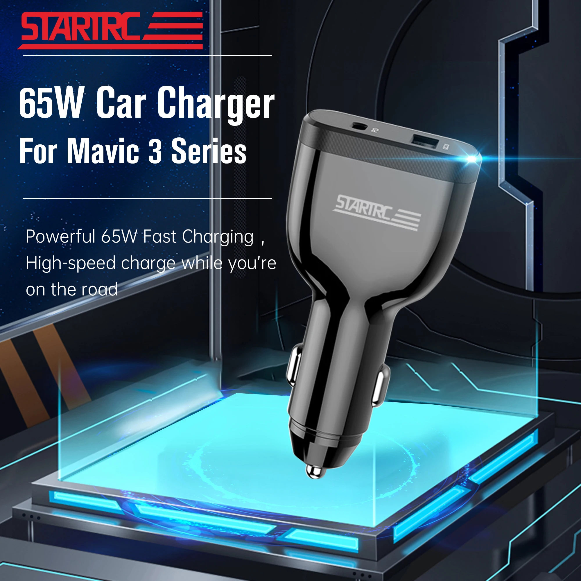 

Mavic 3 65W Car Charger QC3.0 Fast Charging Hub Powerful for DJI Mavic 3 Drone Battery Charge Accessories Dual USB Port Adapter