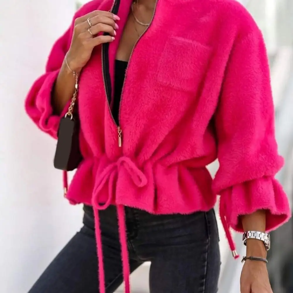

Короткое пальто с оборками на подоле, зимнее пальто, зимняя повседневная однотонная плюшевая куртка