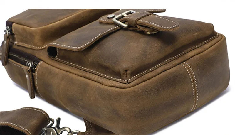 Vintage fashion luxury Crazy Horse cowhide men's multi-pocket chest bag Casual outdoor daily travel cowhide Selling shoulder bag
