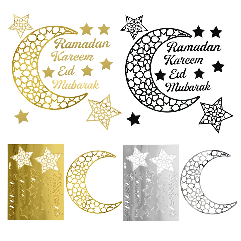 

Eid Mubarak Wall Stickers Ramadan Kareem Acrylic Hollow Moon Star Decoration Islamic Muslim Eid Al-Fitr Aid Party Home Wallpaper