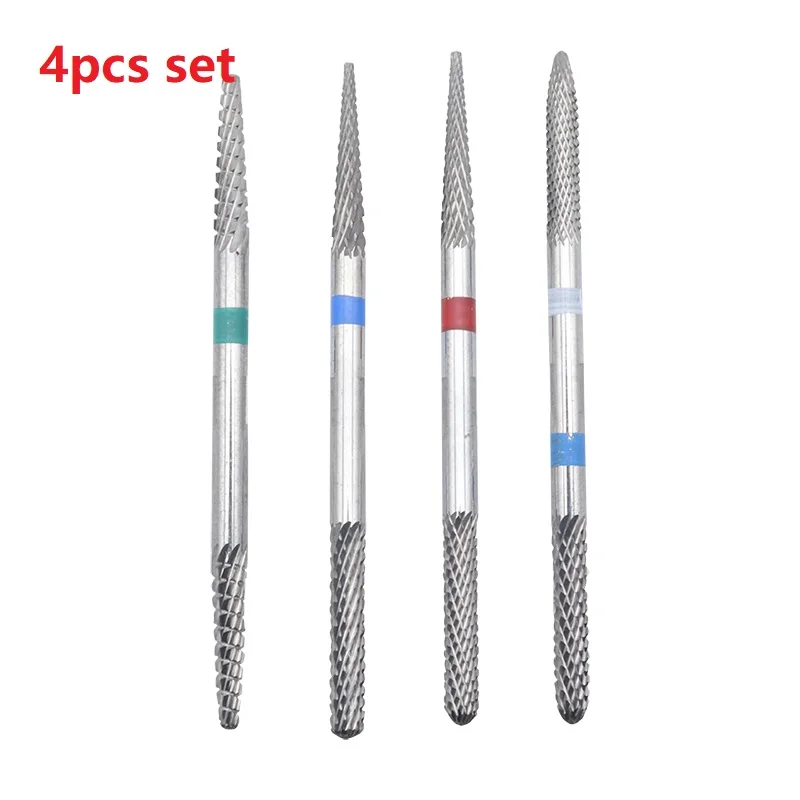 Hot 4pcs/set Double side Carbide Electric Manicure Drills Milling Cutter Burr Apparatus Nail Files Bits Pedicure Tools