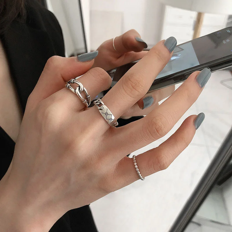 

925 Sterling Silver Korean ins style ring women's net red simple cool style chain versatile Fashion Bracelet
