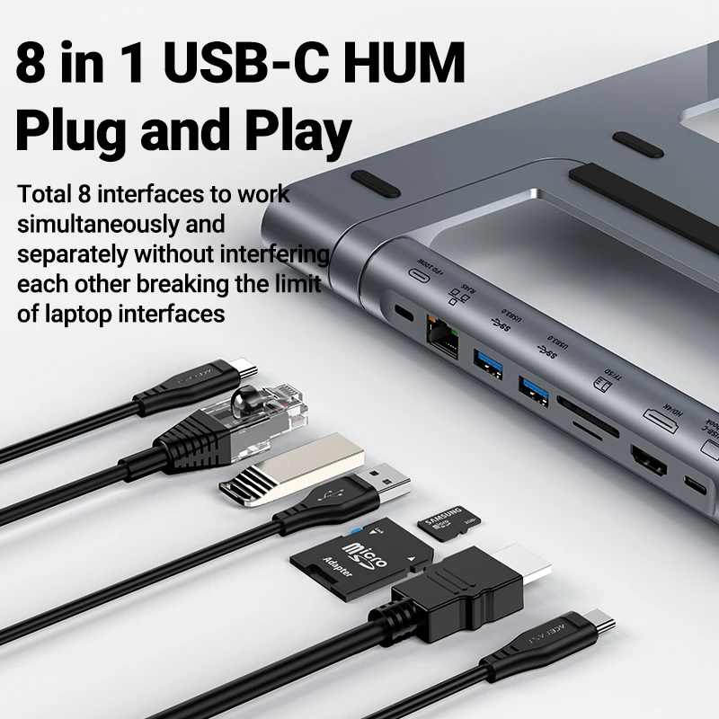 ACEFAST алюминиевый держатель для ноутбука 8 в 1 USB C концентратор док-станция 4K HDMI USB3.1