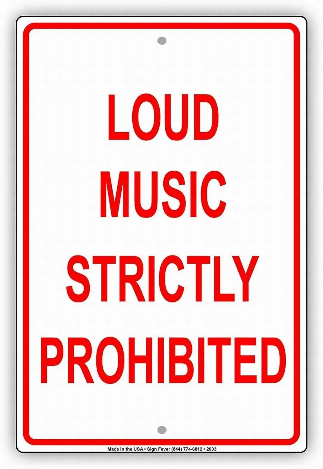 PBoe Loud Musc Strctly Prohbted Quet re Cuton Notce Sgn Sfety 8x12 Tn Metl Sgns Rod Street Outdoor Decor