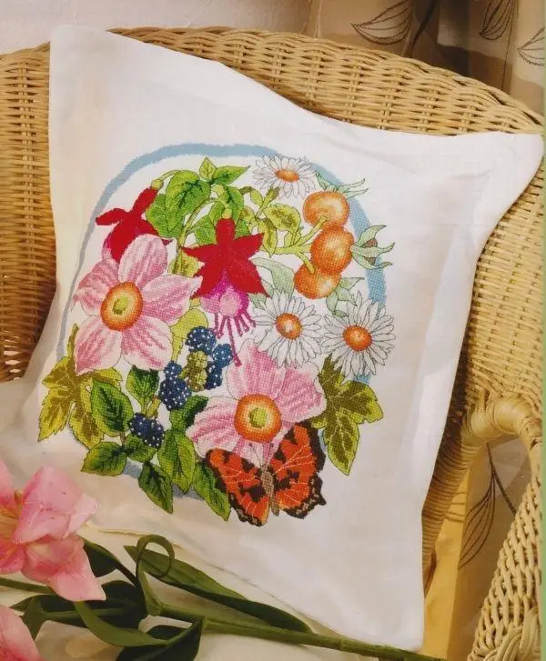 

Набор для вышивки крестиком «сделай сам», набор для рукоделия, холст без принта, хлопковая нить, осенняя Подушка с цветами и фруктами 37-38