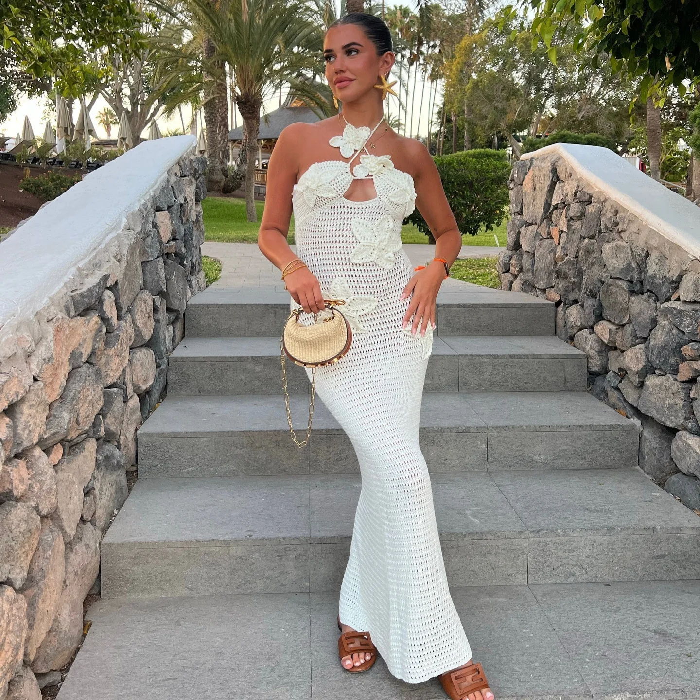 Облегающее вязаное крючком платье-макси для женщин сексуальное пляжное длинное