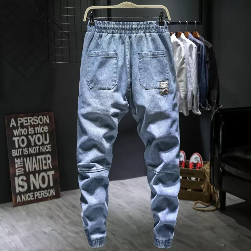 2022New Autumn New Men's Light Blue Harem Jeans Plus Size 5XL 6XL 7XL Elastic Waist Denim Pants Male Brand Trousers