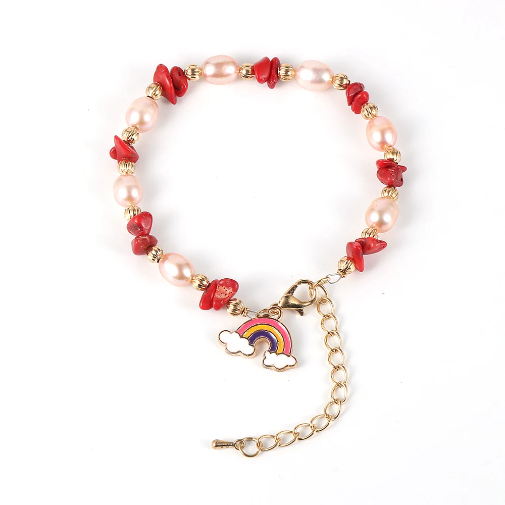 

Natural Stone Chip Gravel Amethyst Citrine Beaded Bracelet for Women Freshwater Pearl Bracelets Rainbow Bangle Adjustable Chain