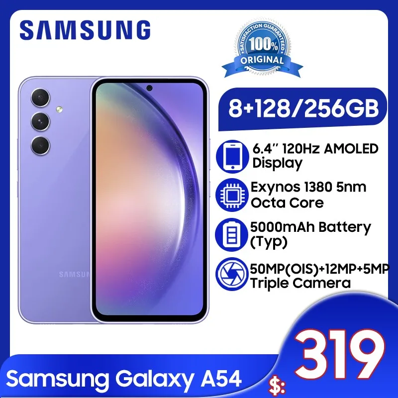 

Samsung Galaxy A54 5G Exynos 1380 Octa Core 6.4'' 120Hz Super AMOLED Screen 50MP Triple Camera 5000mAh