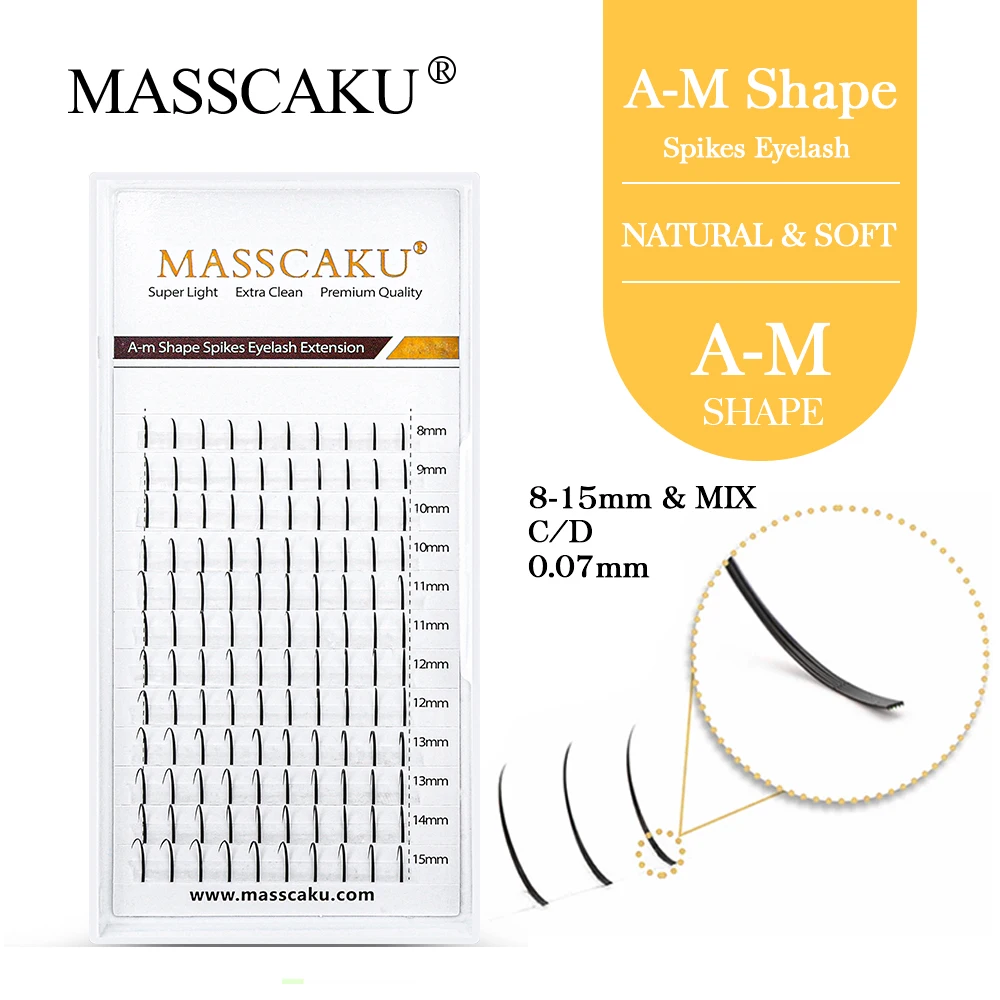 MASSCAKU Lashes New Premade Fans 8-15mm & Mix Length A/M Shape Spikes Eyelash Fluffy Individual Eyelashes Extension Supplies