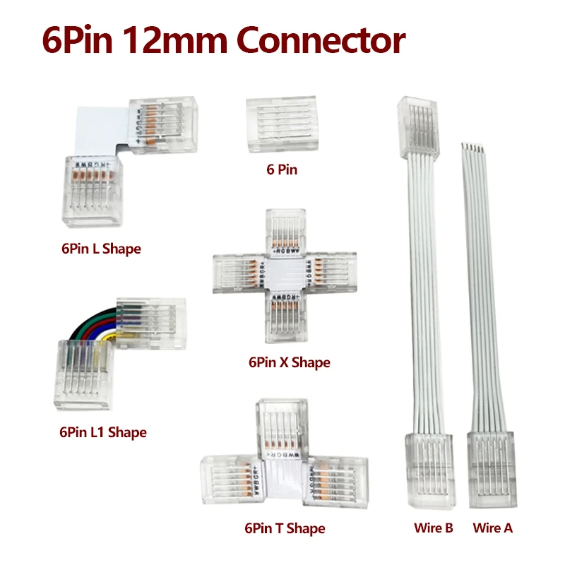 

5PCS/lot 12mm 6PIN L/X/T Shape Free Soldering Wire Terminal Connector for 5IN1 RGB+CCT RGB+CW LED Strip Light 6 PIN Connector