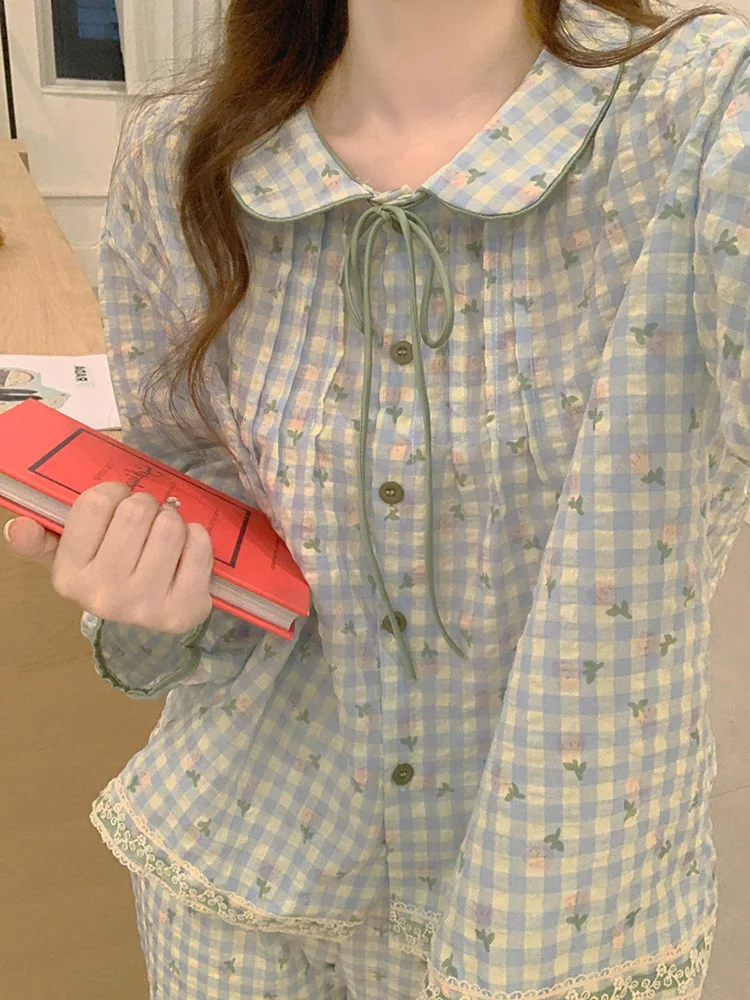 Женский клетчатый пижамный комплект с длинными рукавами S/M/L цвет в ассортименте