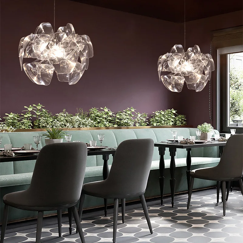 

Clear Acrylic Flower Dining Room Pendant Lamp Dreamy Foyer Hanging Light Fixtures E27 Bulb Dropshipping Cord Adjustable