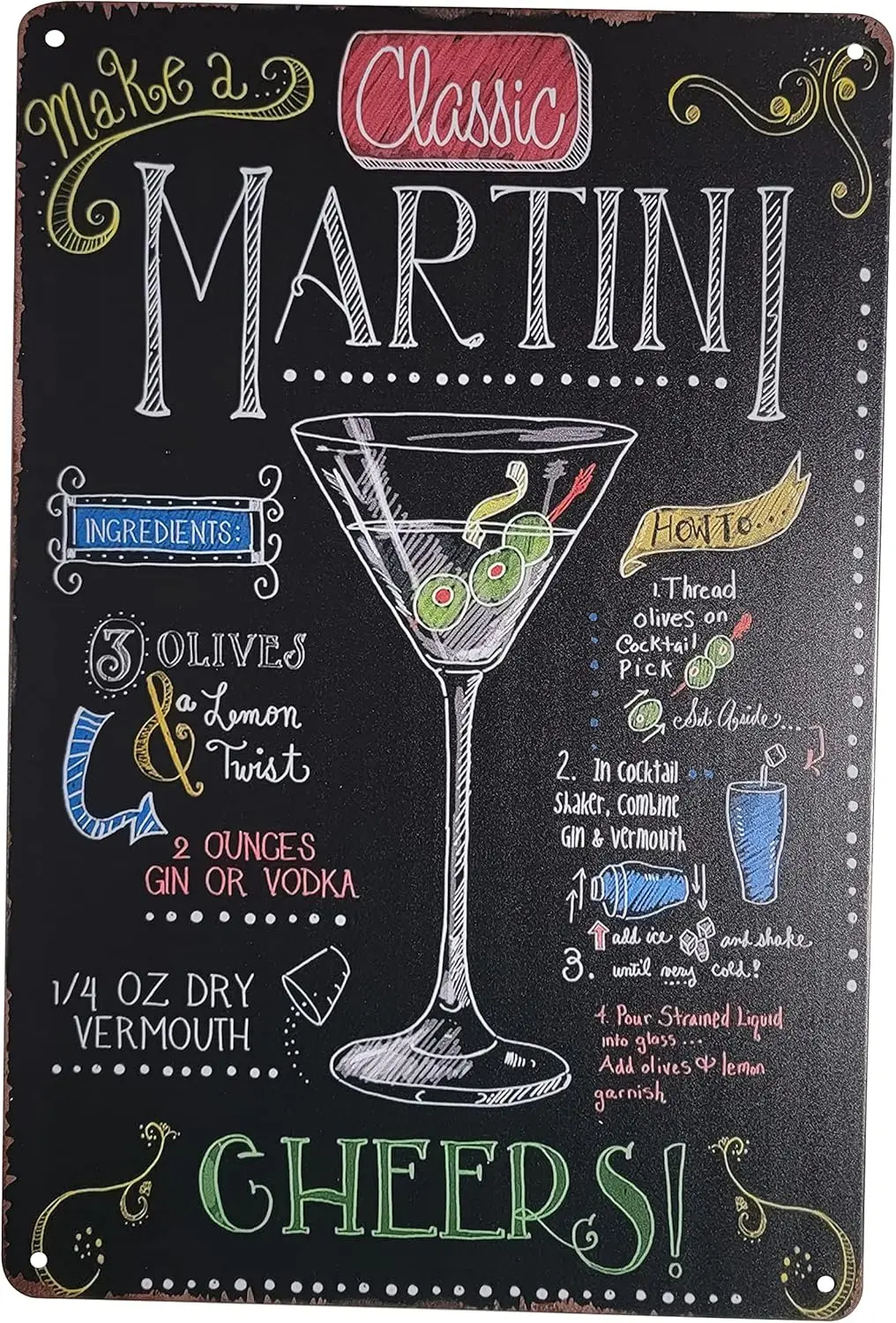 8 x 12 дюймов Populr Cocktls nd Br Mx Recpes Menu для Brtenders на Metl Tn Sgn Wll Decor Plque Poster (CLSSC MRTN)