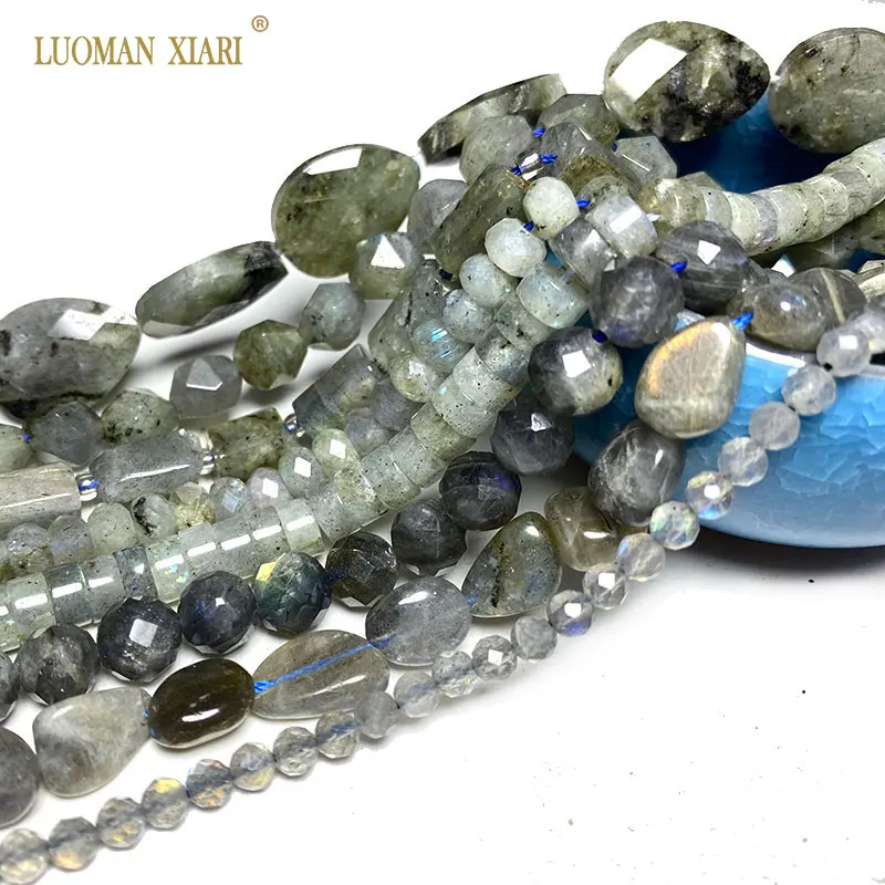 

Natural Stone Beads Labradorite Faceted Round Rondelle Square Oval Irregular Shape for Making Jewelry DIY Bracelet