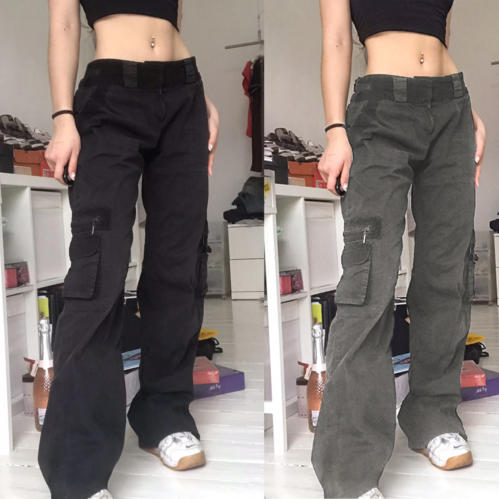 

High Waist Cargo Jeans Solid Color Casual Hip Hop Style Spring Wild Daily Streetwear Trendy Chic Women Denim Trousers