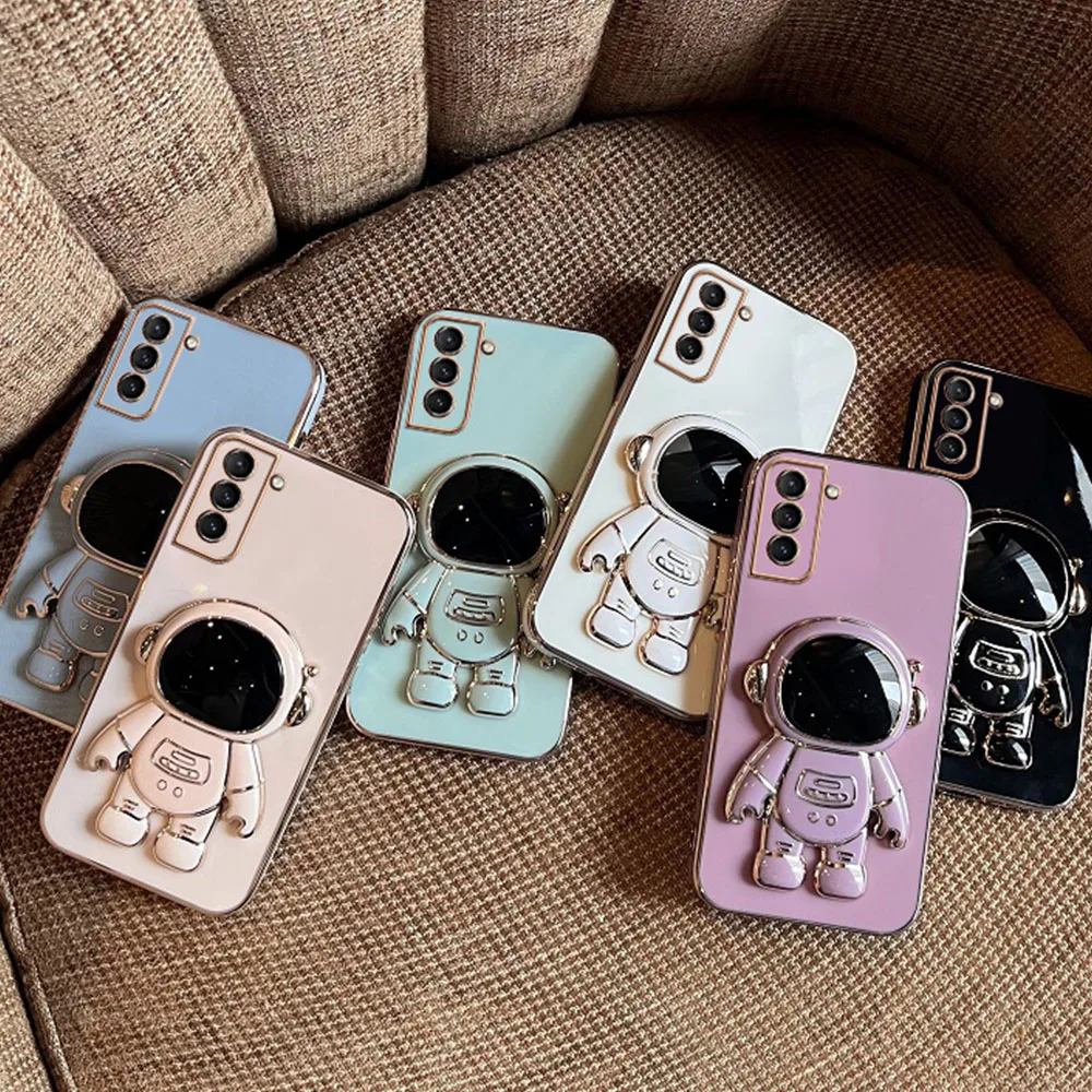 Astronaut Plating Stand Holder Case For Samsung Galaxy S21 S22 S20 S10 Ultra Plus FE A72 A71 A73 A53 A51 A52 A33 A22 4G 5G Cover