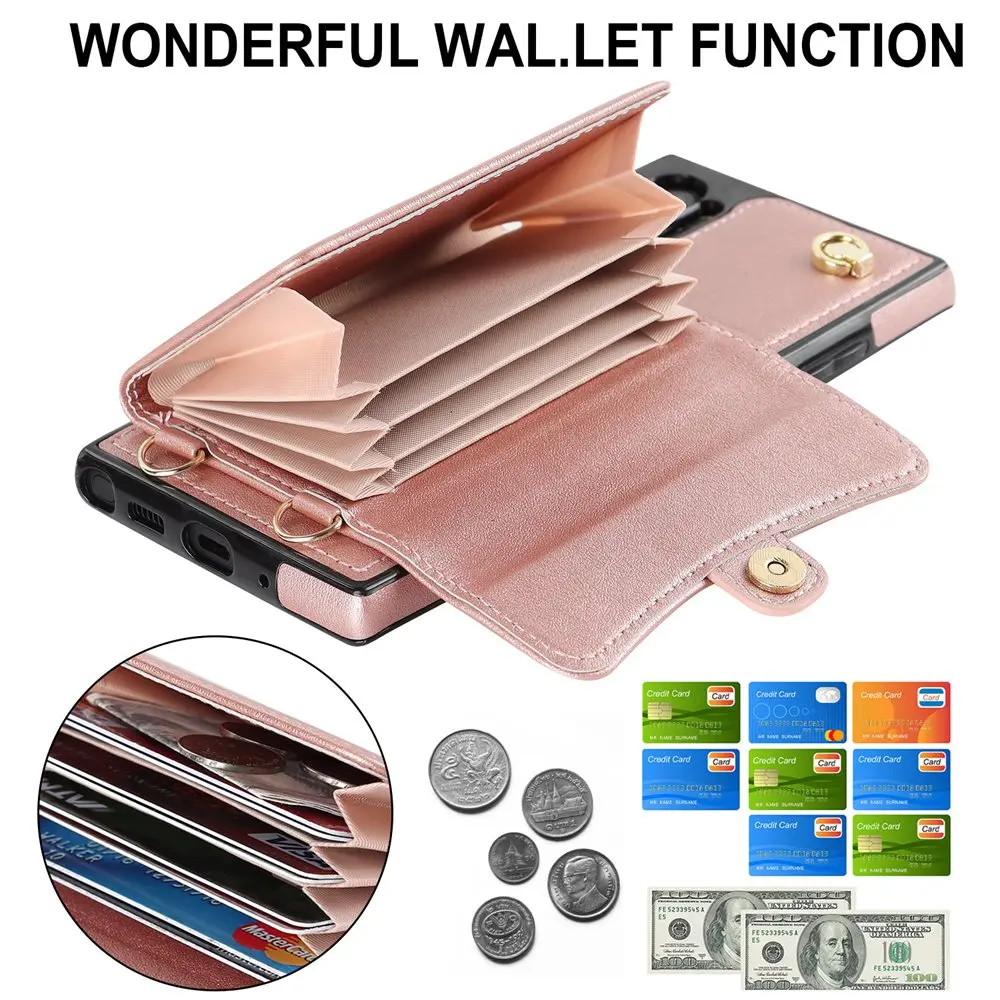 Lanyard Case for Samsung Galaxy Note 10 Plus Case Leather Card Slots Strap Wallet Case for Samsung Note 9 20 Ultra Note10 Cover