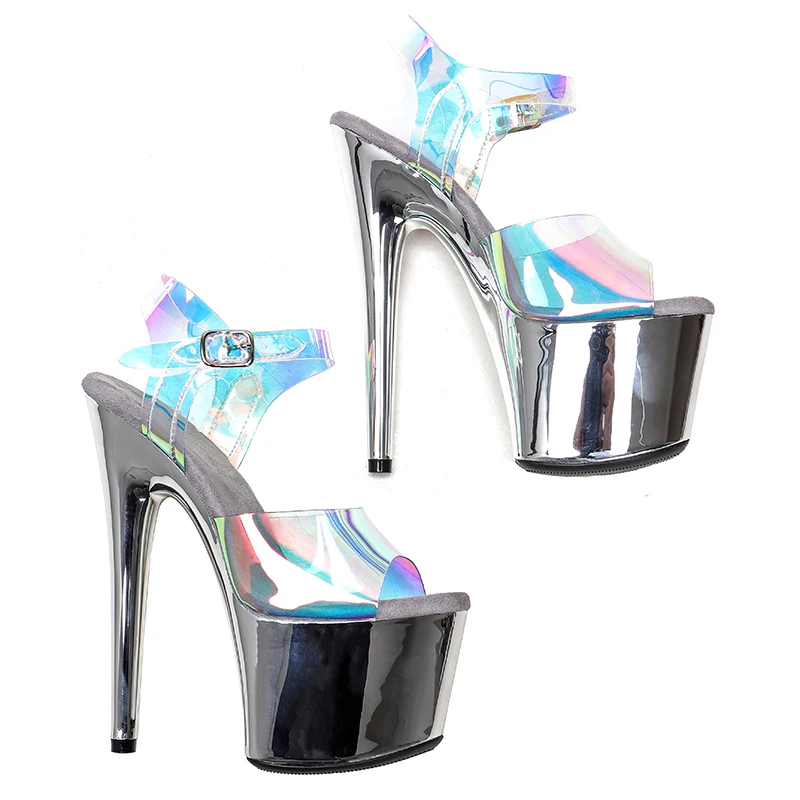 Leecabe 17CM/7Inch Holographic Exotic Sexy Fashion Platform Sandals  party High Heels Shoes Pole Dancing Shoes