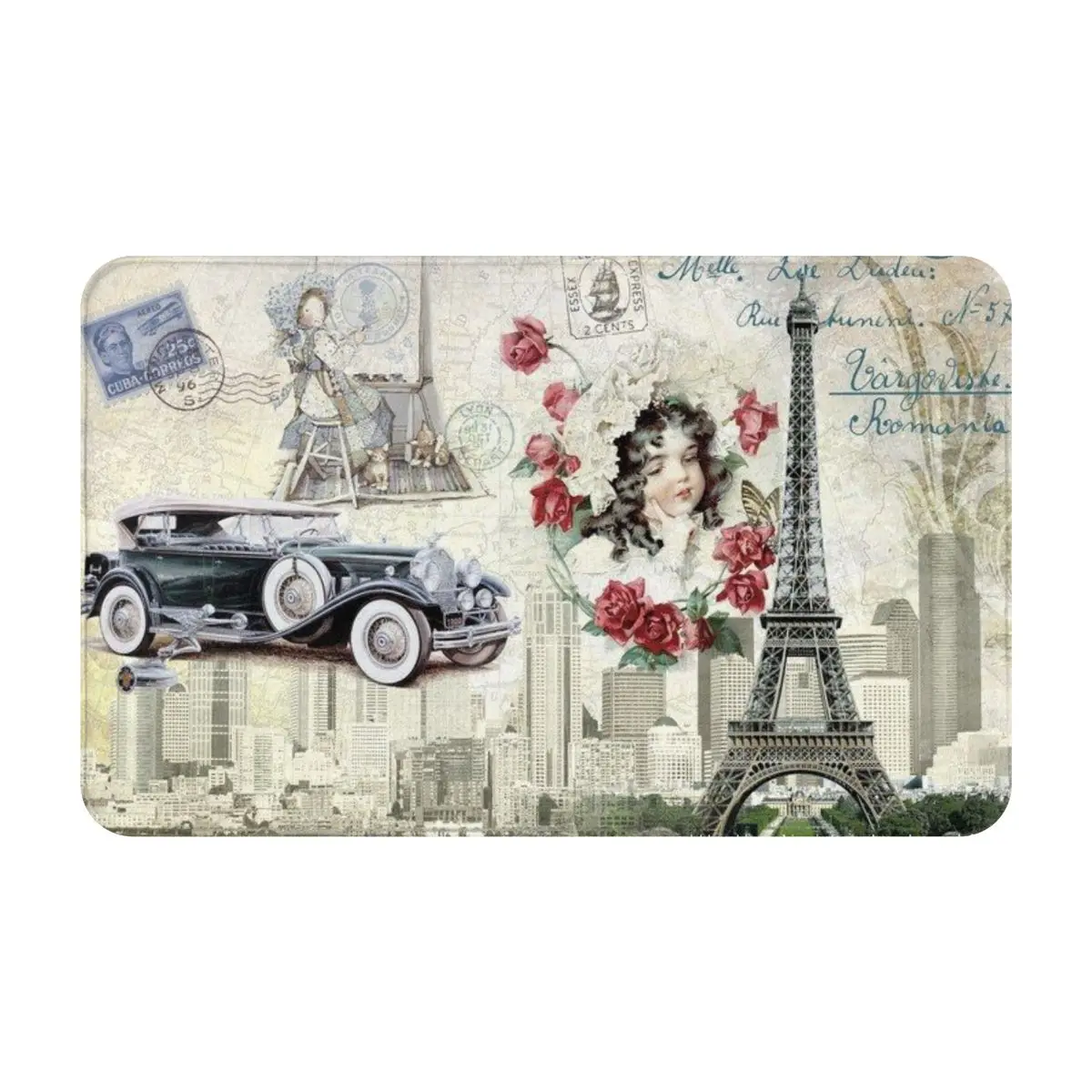 

Paris Scenery Soft And Supportive Door Mat Perfect For Everyday Use Trimmed Edges On The Floor Mat Prevent Fraying Retro Trendy