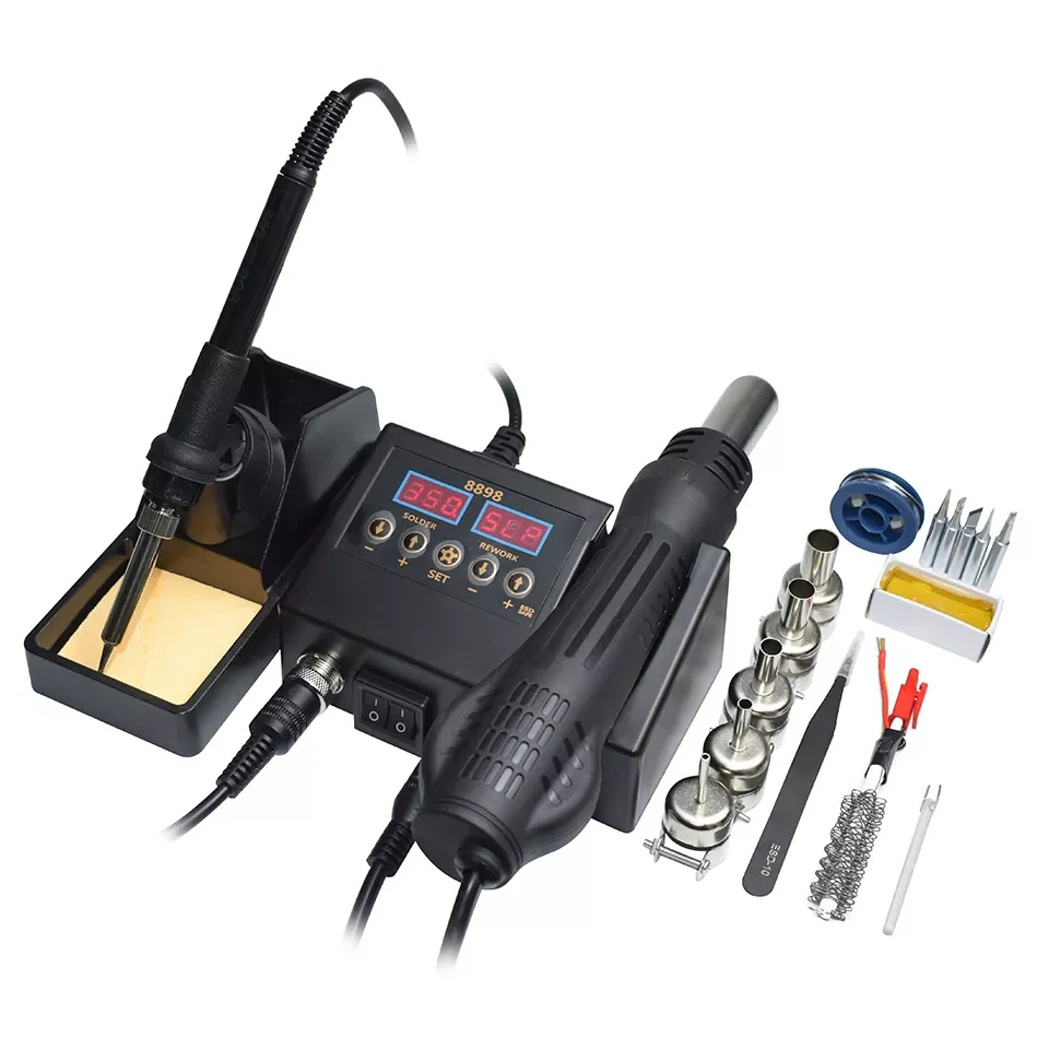 

Eruntop 8898 SMD Rework Station 2 in 1 Soldering Iron Portable Hot Air Gun