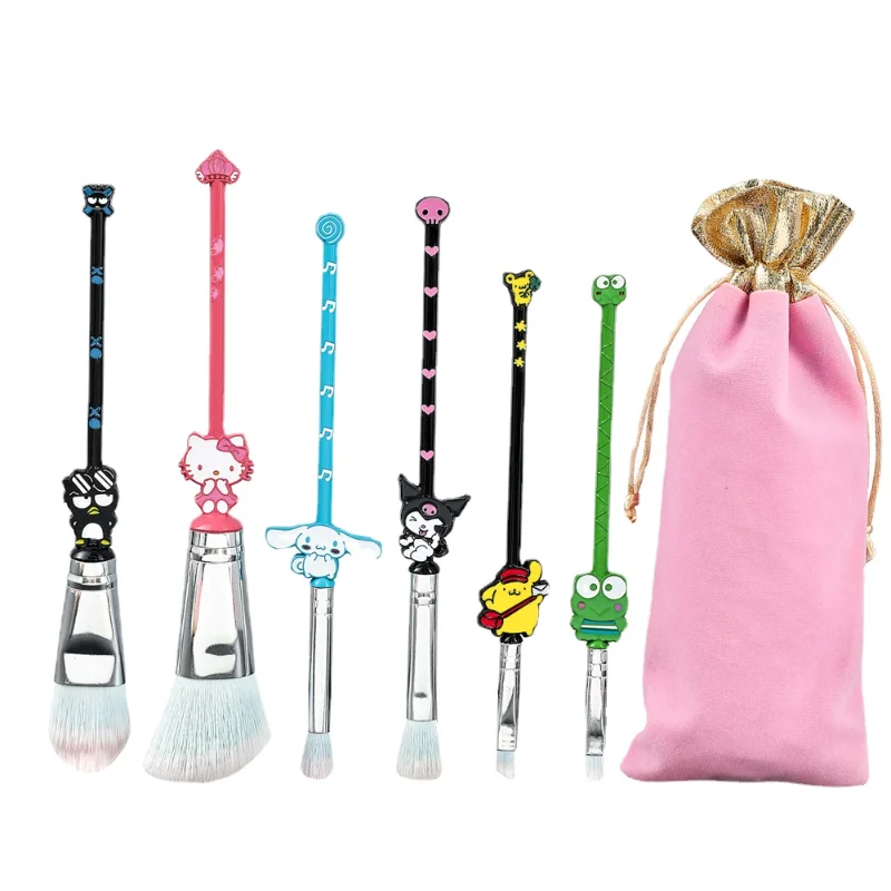

6Pcs Sanrio Kuromi Hello Kitty Cinnamoroll Makeup Brushes Set Cute Concealer Blush Powder Eye Shadow Foundation Makeup Tools