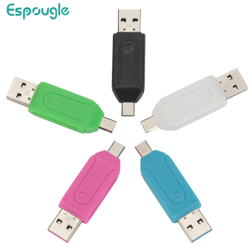 500pcs USB2.0 Micro USB 2 In 1 OTG Card Reader for TF SD Memery Card for PC Mobile Phone for Android Phone Computer Notebook