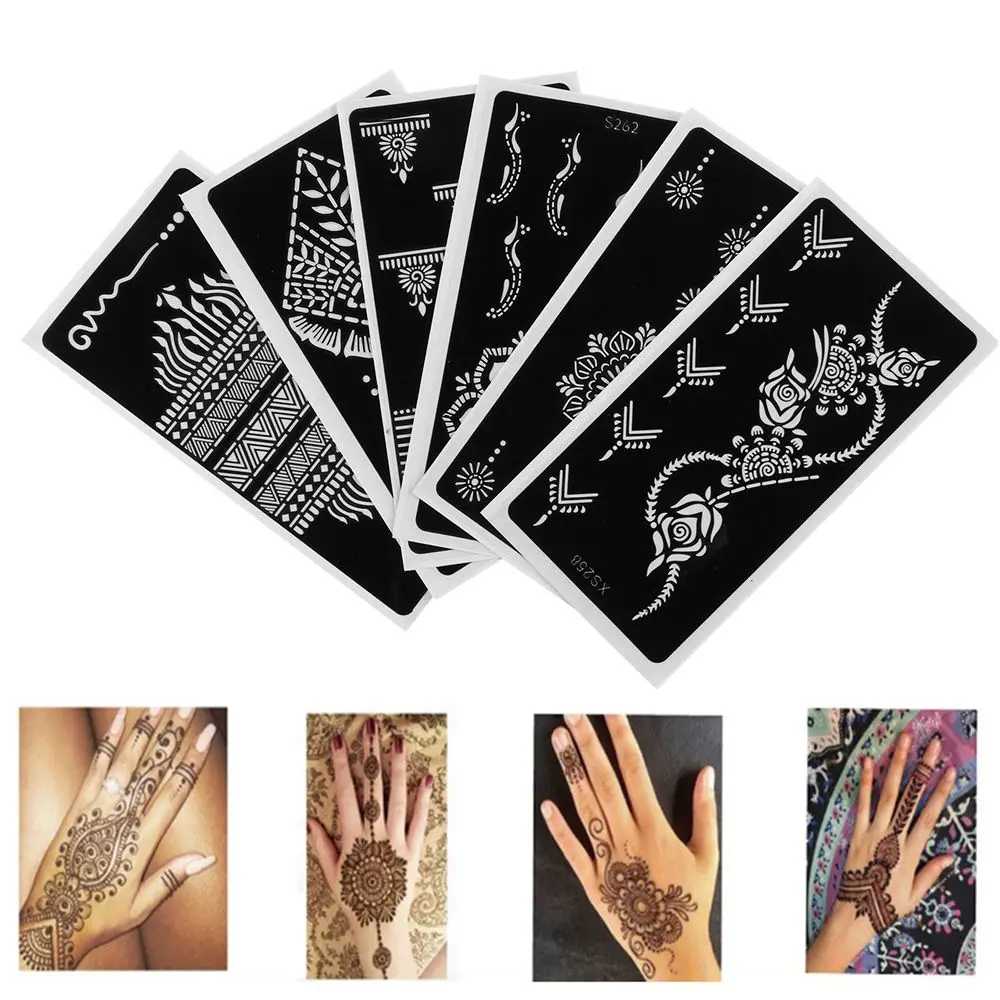 

1 PC Henna Tattoo Stencil PVC Temporary Arm Tattoo DIY Body Art Sticker Template Indian Wedding Painting Henna Kit Tool