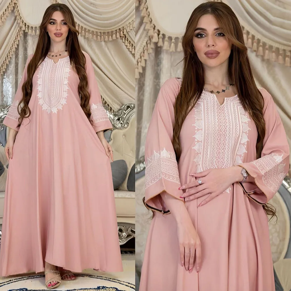 

Женское платье с вышивкой Eid Mubarak Djellaba, женское платье Рамадан, кафтан, Арабская одежда Jalabiya, Исламская одежда