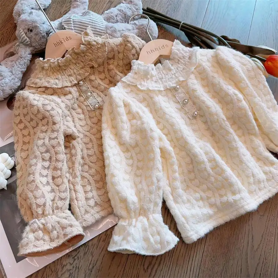 Осенне-зимняя рубашка с плюшевым низом для девочек новый детский топ длинными