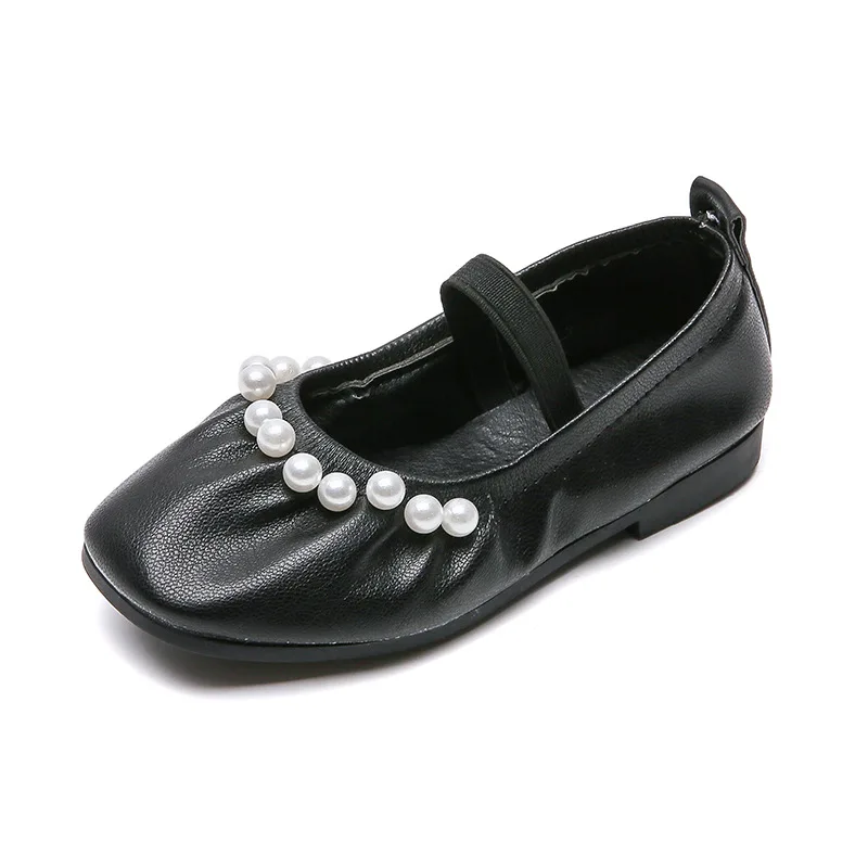 

Girls Shoes 2022 Autumn New Children Flat Shoes Leather Pearl Square-toe Shoes Kids Princess School Shoes
