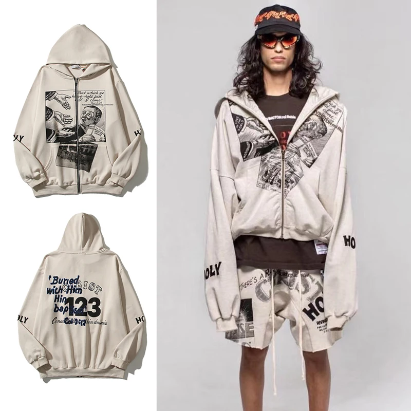 

Vintage Wash Do Old Zipper Cardigan Men Women RRR123 Holy Club Hoodie Jacket