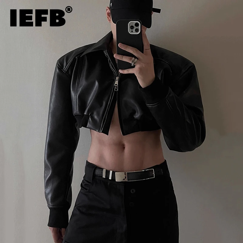 Мужская куртка из искусственной кожи IEFB Осеннее дизайнерское короткое пальто на