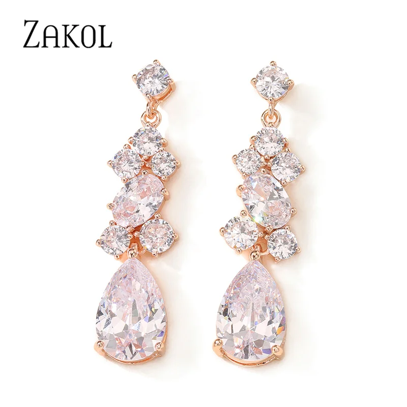 

ZAKOL Shiny White Water Drop Oval Cubic Zirconia Dangle Earrings for Women Fashion Geometry Bridal Wedding Jewelry EP5080