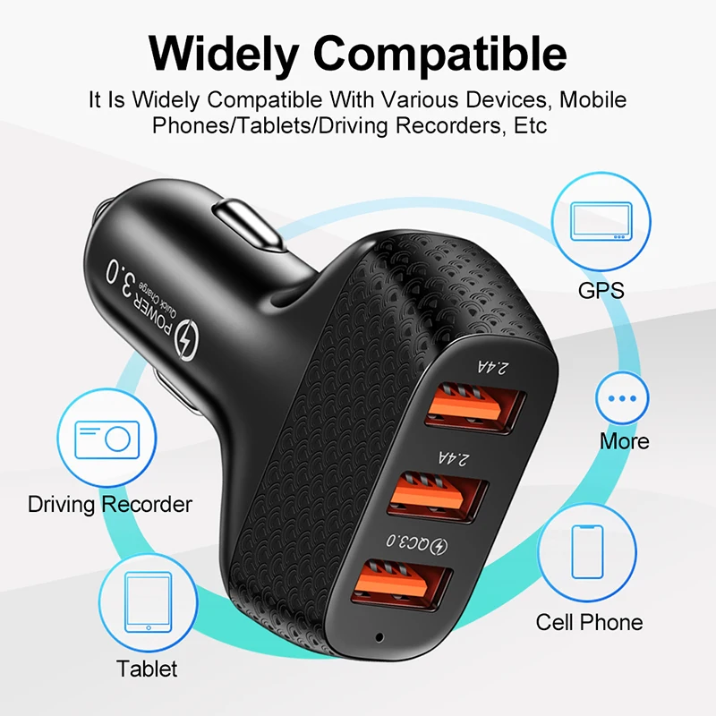 3 Ports USB Car Charger 5V 2A Fast Charging Portable Phone Adapter For iPhone 13 Pro Xiaomi Huawei Samsung Car Cigarette Lighter images - 6