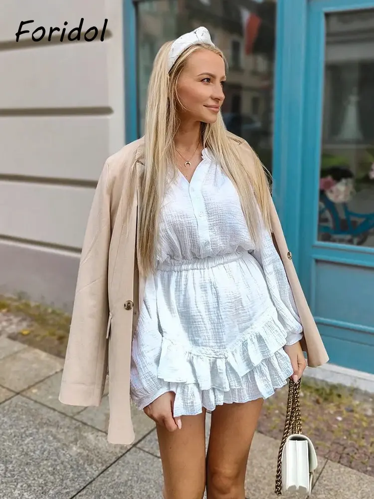 

Платье Foridol с рукавами-фонариками, женское осеннее платье, зима 2022, белые весенние Короткие Элегантные повседневные пляжные платья с оборка...