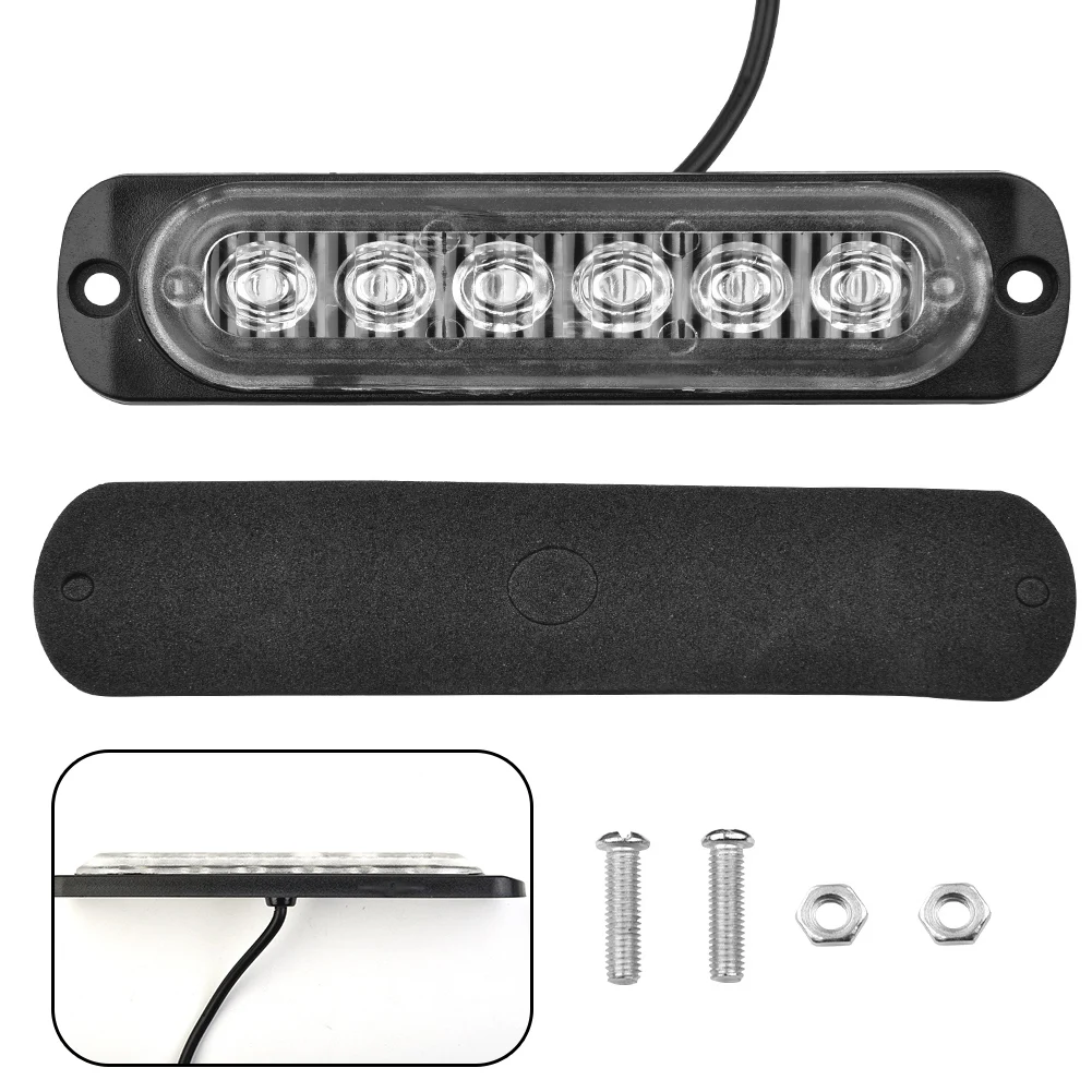 

1xCar Light+1Protective Pad+ 2Screws Super Bright DC 12-24V 18W Red 6LED Car Truck Safety Urgent Always Bright Light Lamp