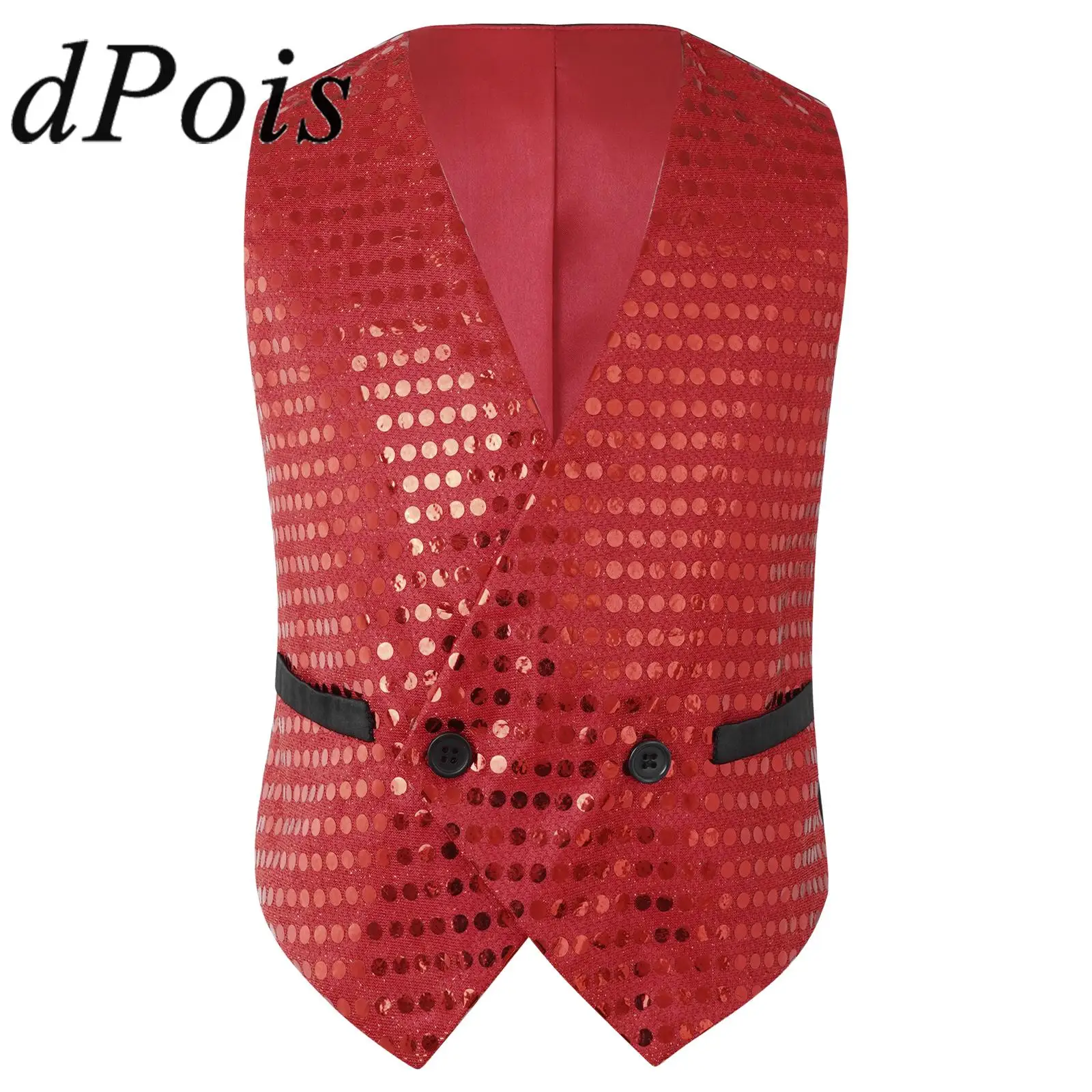 

Child Kids Boy Sleeveless Shiny Sequins Waistcoat Sleeveles Vest for Choir Jazz Dance Performance Clothes Children Dance Costume