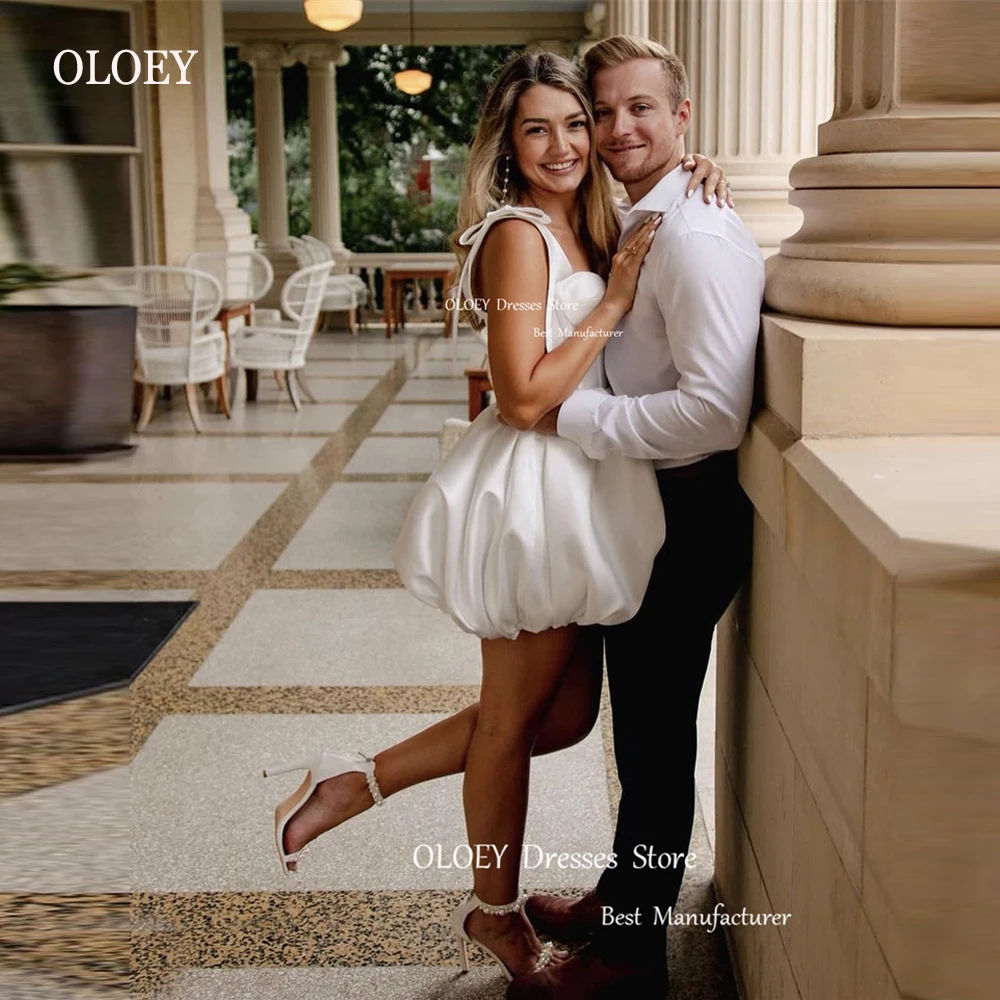 

Сексуальные короткие белые атласные пляжные свадебные платья OLOEY, женские платья с регулируемыми широкими бретельками, милое мини-платье для невесты, коктейльного выпускного вечера